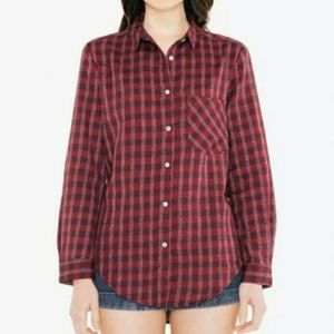 NWT American Apparel Check Button Down Maroon L